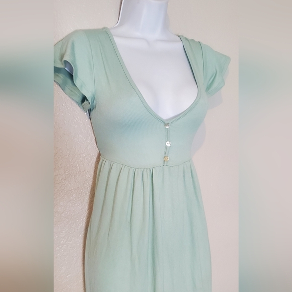 See You Monday Seafoam Green Ribbed Ruffled Hem Tiered Sundress Size Small - Picture 4 of 7
